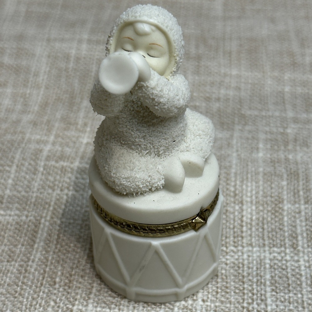Dept 56 Snowbabies Celebrate Horn Hinged Trinket Box 3 Inch Porcelain Angel